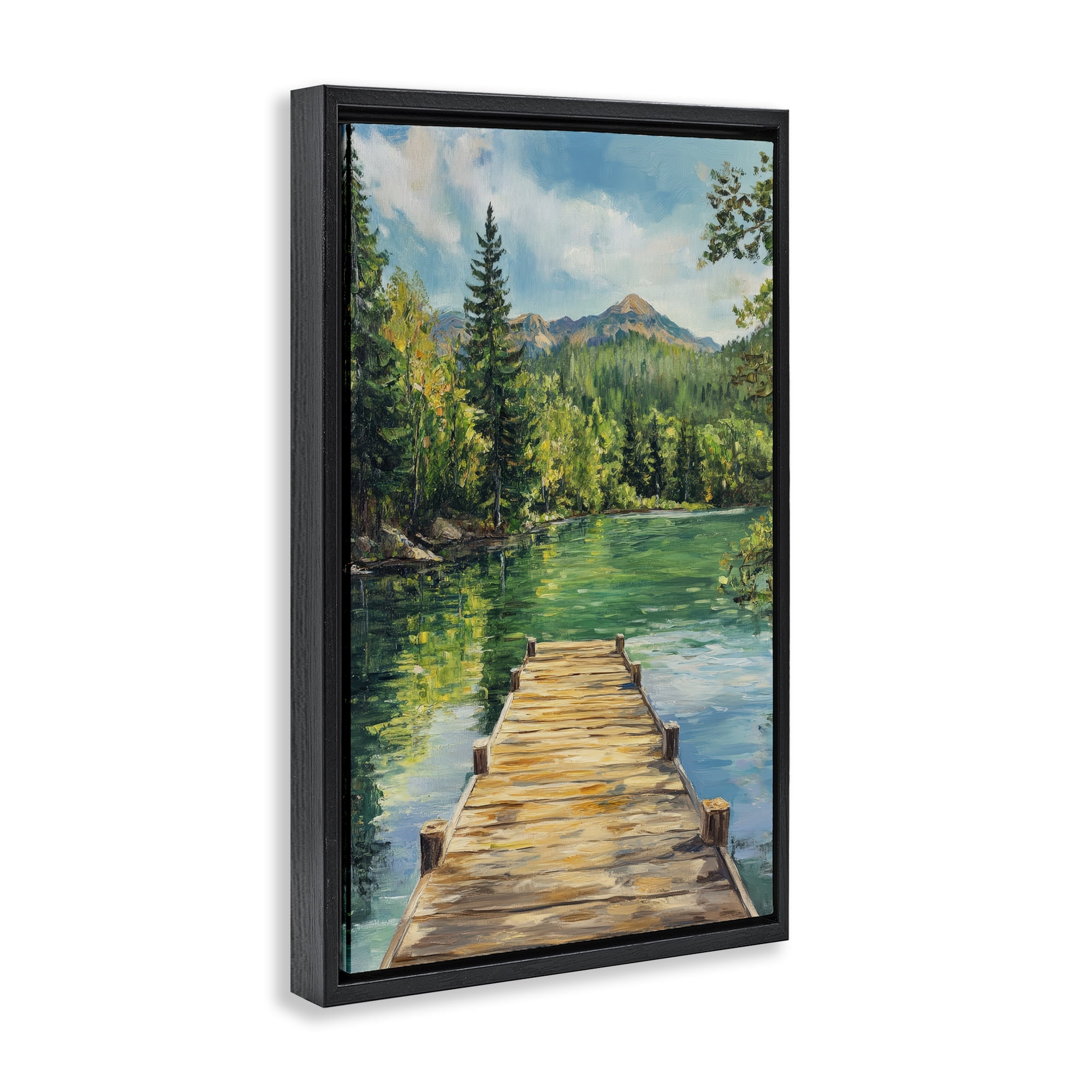 Stupell Industries Sunlit River Dock Black Framed Floater Canvas Wall Art, design by Petal Prints Design