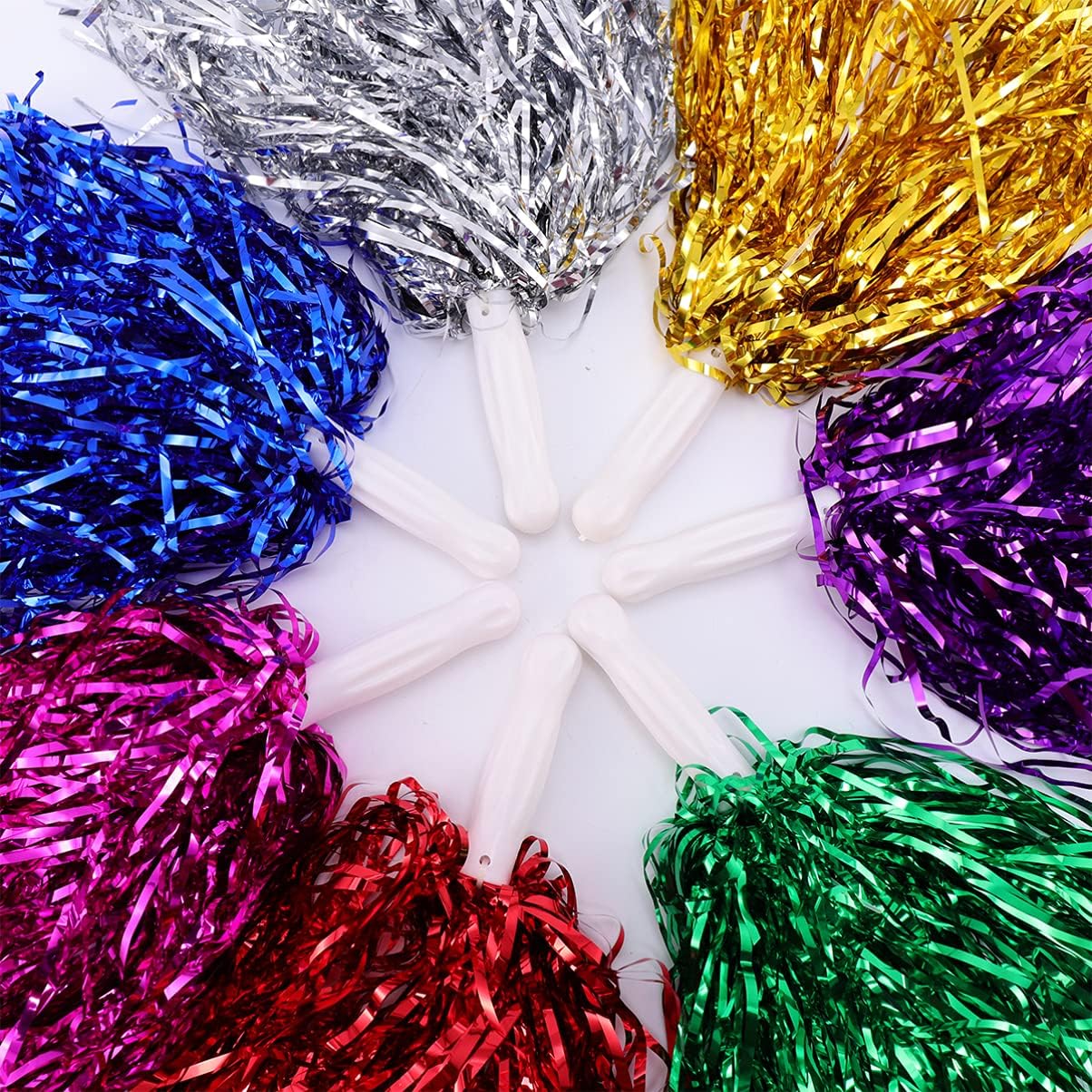 LINLIN 14pcs Cheerleader Pom Poms Metallic Cheerleading Pom Pom Hand Flowers Christmas Party School Sports Meet Dance Ball- Flower Props