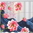 thumbnail image 1 of Whimsical Pink Hearts & Flowers Shower Curtain with Strawberries - Modern Design, 1 of 4