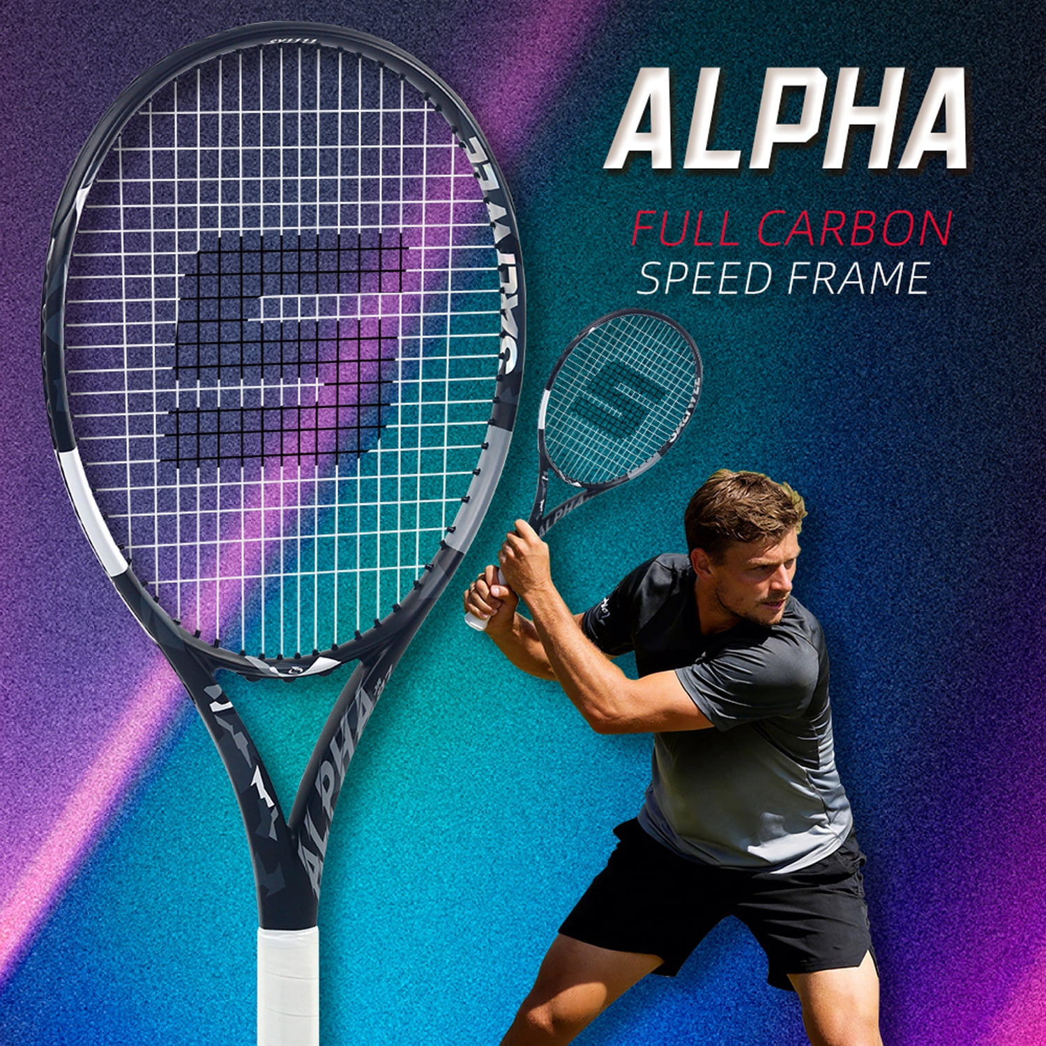 SALYWEE Alpha Control Tennis Racquet, Full Carbon Fiber, 102 sq.in. Head Size, 16x19 Strung, Lightweight 273±7g Unstrung, One-piece Molding for Precision & Power