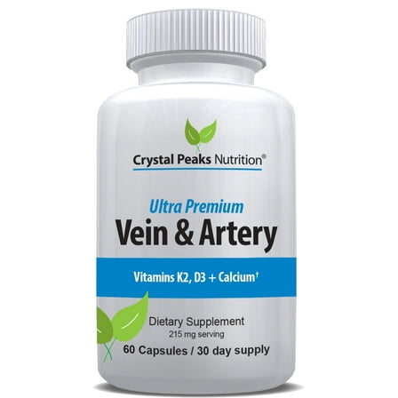 CRYSTAL PEAKS NUTRITION Vein & Artery Supplement - Blood Flow Supplement with Calcium - Blood Circulation Support for Men, Women - Circulation and Vein Support - 60 ct