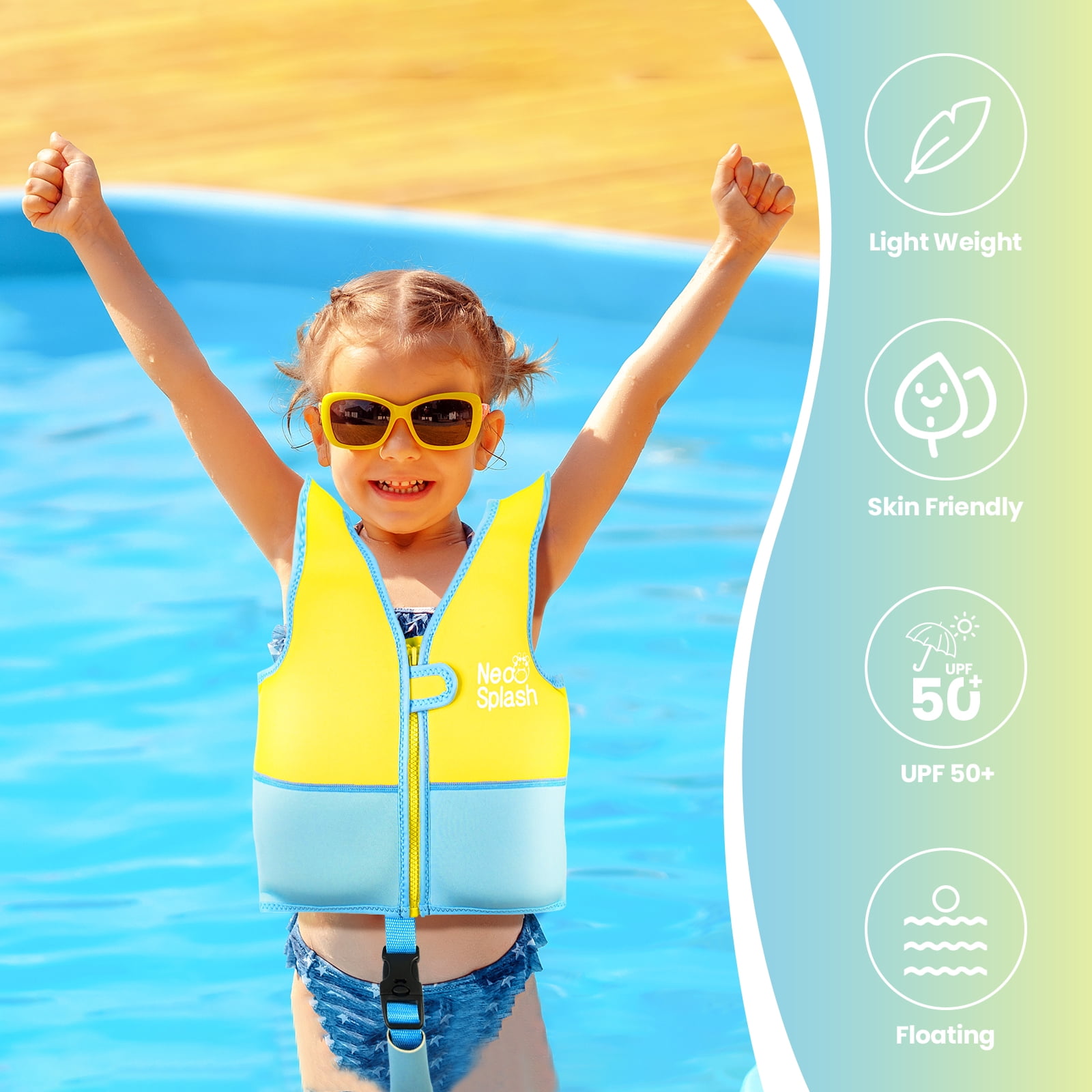 NEO-SPLASH Toddler Swim Vest, Neoprene Life Jackets for Kids Ages 3-6 (41.8-66.1 lbs), Yellow Blue