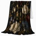 thumbnail image 2 of Dark Vintage Garden Floral Pattern with Hydrangeas, Peonies, Iris and Leafy Stems, Soft Flannel Blanket, Home Decor for Women, Living Room and Bedroom, Anniversary Gift, Botanical Art, 2 of 9