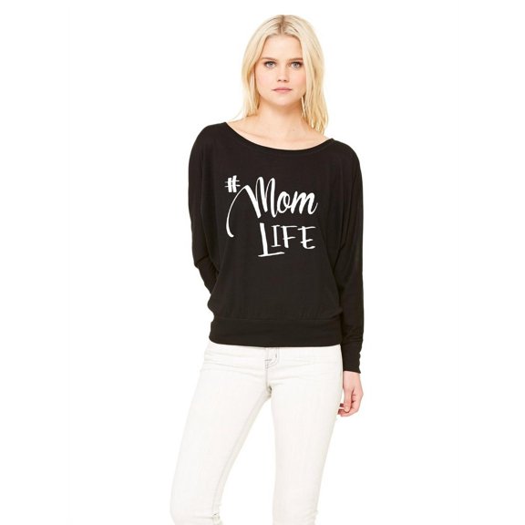 NanyCrafts #MomLife Women's Flowy Long Sleeve Off Shoulder Tee