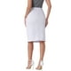thumbnail image 3 of Falda de mezclilla midi A-line de mujer, con cintura alta, abertura frontal y stretch, XS blanca, 3 of 6