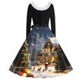 thumbnail image 3 of Simua Robes de Noël pour Femmes Col en V Fausse Fourrure Manches Longues Robe d'Hiver Imprimée Bal Robe Trapèze avec Ceinture, 3 of 3