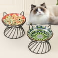 thumbnail image 3 of Raised Ceramic Cat Food Bowl - Elevated Cat Dish with Anti Slip Metal Stand - Wide Shallow Cat Bowl Whisker Friendly - Small Cat Plate - Cute Cat Feeding Bowls - Microwave and Dishwasher Safe - 8 oz, 3 of 7