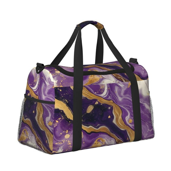 Ratiio Purple Gold Marble Swirls Pattern Hand Travel Bag, Weekender Carry On for Women Men, Sports Gym Bag, Workout Duffel Bag, Overnight Shoulder Bag fit 15.6 Inch Laptop