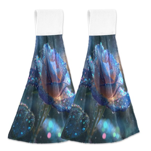 BZSMCE Hanging Hand Towels Fashion Starlit Blossom Pattern 2-Pack - Velcro Style Bathroom Kitchen Towels