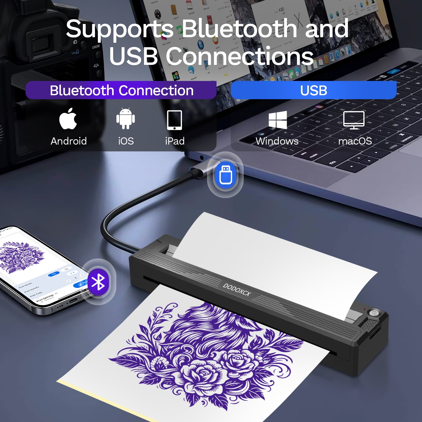 2026 New Tattoo Stencil Printer Machine for Tattoo Artists&Beginners,Compatible with Phone/Pc,Thermal Portable Inkless Wireless Printer