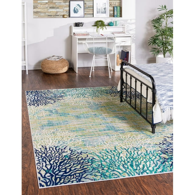 Rugs.com Ariel Collection Rug – 6' x 9' Blue Medium Rug Perfect For Bedrooms, Dining Rooms, Living Rooms