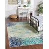 Unique Loom Atoll Ariel Rug Blue/Ivory 4' 1" x 6' 1" Rectangle Botanical Beach/Nautical Perfect For Living Room Bed Room Dining Room Office