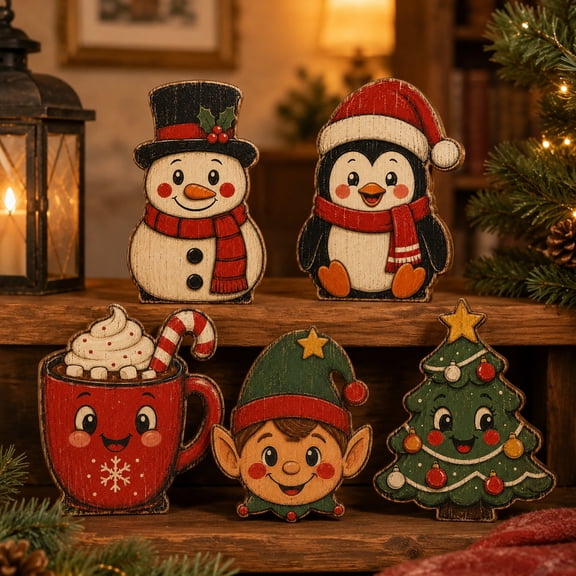 Vintage Christmas Decor Christmas Table Decor 6 Inch Wooden Christmas Ornament for Home Farmhouse Christmas Decor Christmas Tabletop Display, 1 Pack