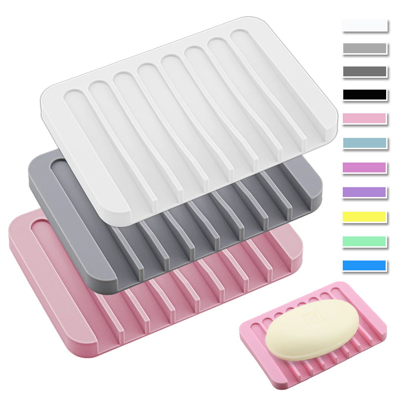 Silicone Gradient Soap Dish Holder Water Draining Tray Storage Box Case Non-slip