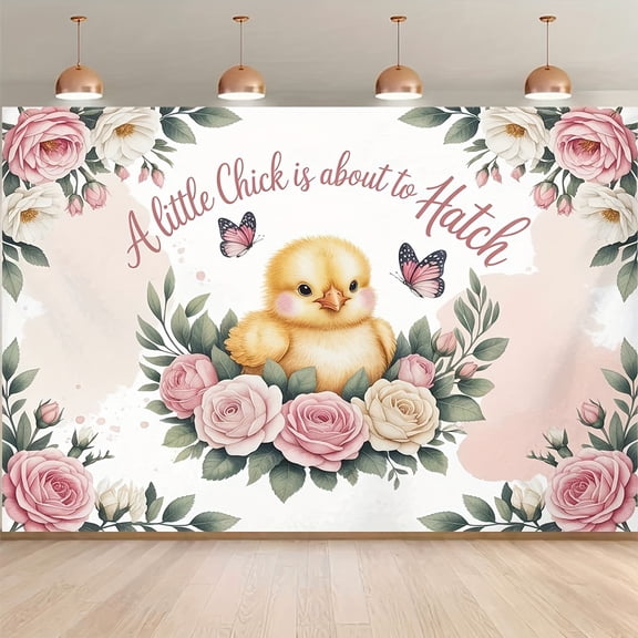 Chicken Baby Shower Backdrop A Little Chick is About to Hatch Photography Background Cute Chicken Pink White Floral Newborn Shower Birthday Party Decorations Banner Supplies Photo Booth Props