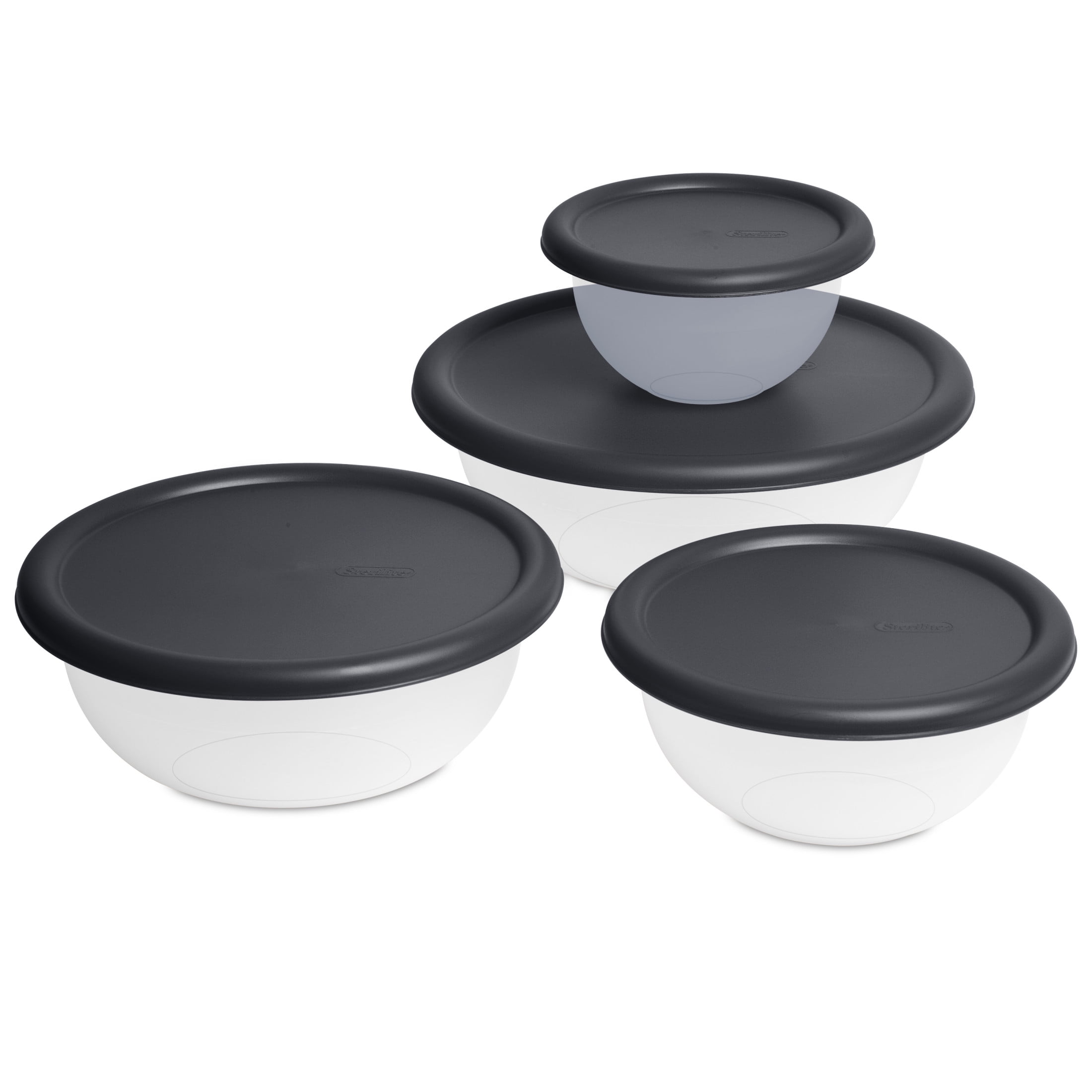 Mainstays 8 Piece Covered Bowl Set, Four Lidded Sizes, For Prep, Serve & Store, Dark Gray, 2 Count