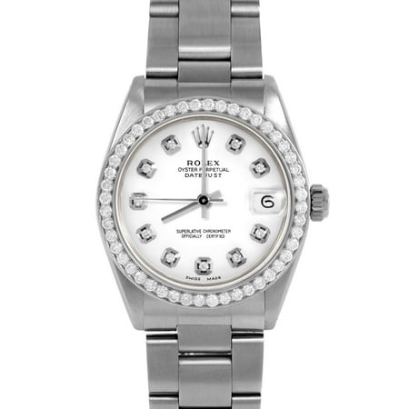 Pre-Owned Rolex 6827 Midsize Ladies 31mm Datejust Wristwatch White Diamond (3 Year...