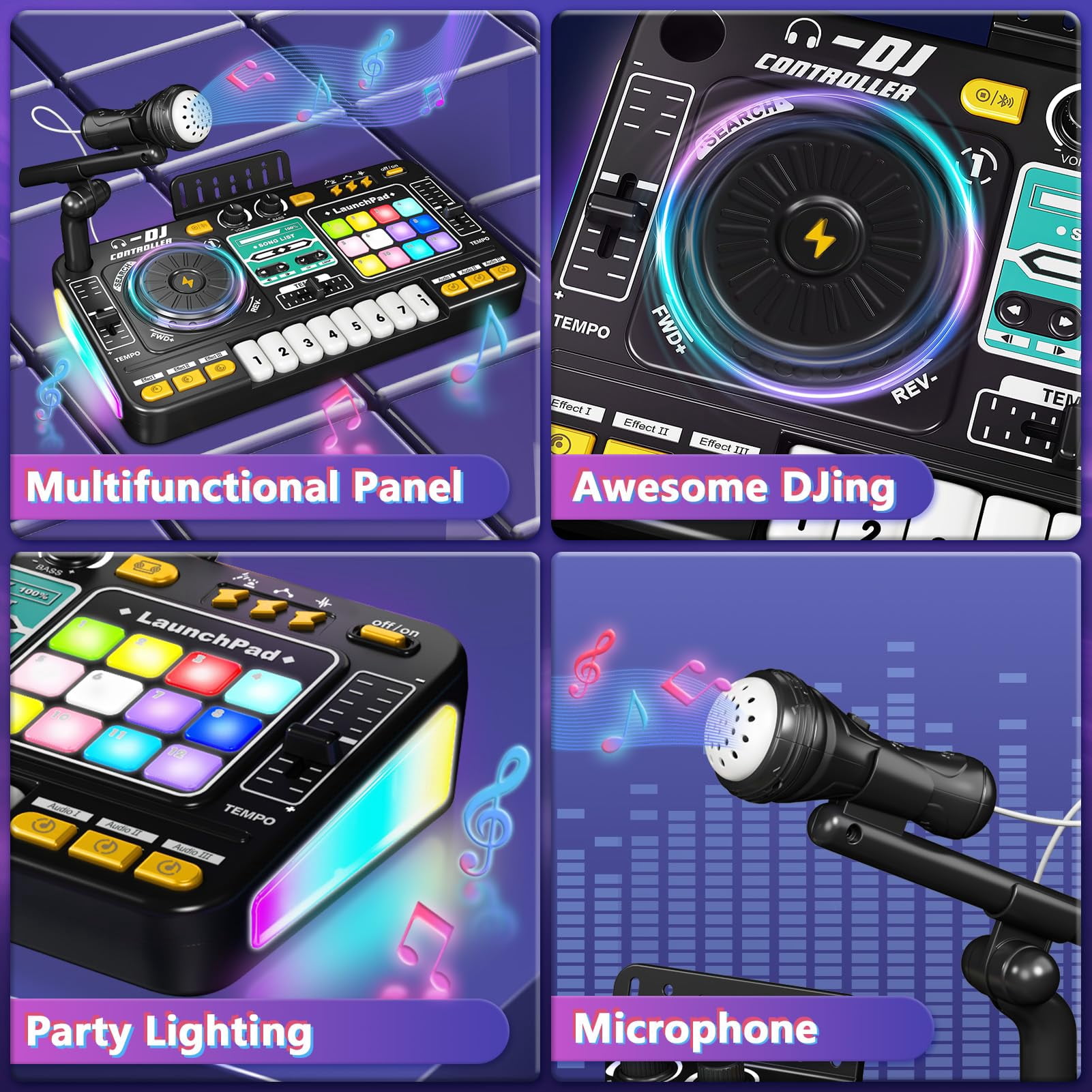 Kids DJ Set with DJ Table, DJ Mixer, Piano Keys & Turntable, Music Instruments for Boys Girls Ages 3-5 Birthday Gifts