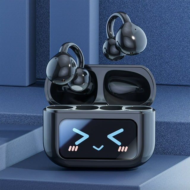 Auriculares inalámbricos Clip Ears con pantalla a todo color y pantalla digital, batería de alta capacidad, reducción de ruido multimodo, baja latencia, Bluetooth 5.4, de plástico.