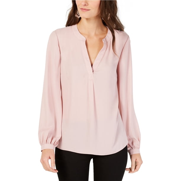 INC Blusa con cuello dividido para mujer, rosa, grande