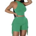 thumbnail image 2 of Fengqque Women's 2 Piece Outfit Tight-fitting Halter Neck Crop Top and Fringe Side Shorts Party Set Green S(S), 2 of 9