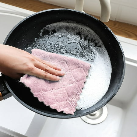 

Kitchen Rags Dish Cloth Double-Sided Two-Color Dish-Washing Towel Coral Fleece Hanging Cloth Scouring Pad