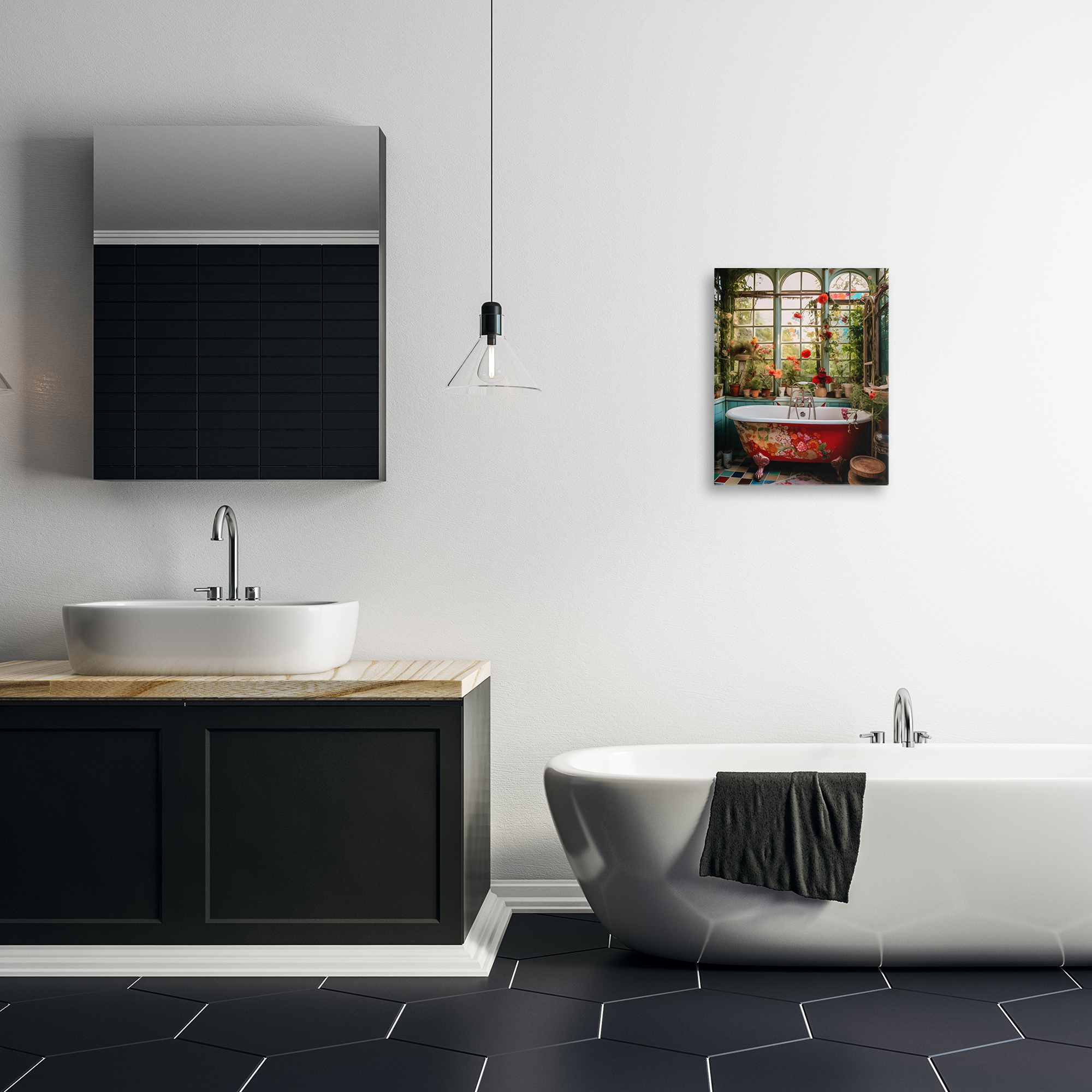 Floral Sunroom Tub Canvas Wall Art, design by Lettered and Lined