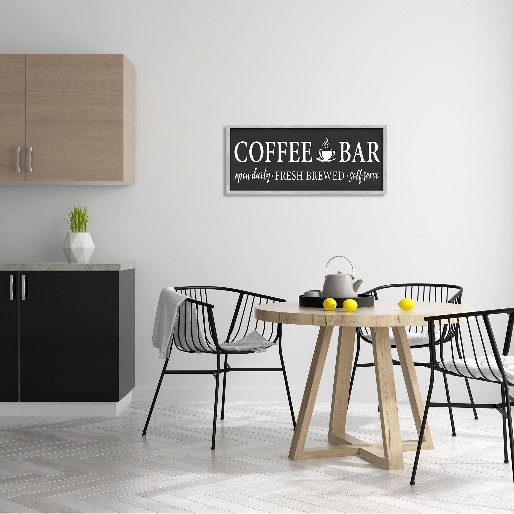 Stupell Industries Coffee Bar Open Sign Casual Black Design Graphic Art Gray Framed Art Print Wall Art, Design by Lettered and Lined