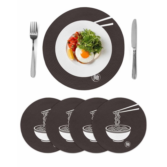 Round 15 Inch Placemats Set of 4, HeatResistant Non Slip Place Mats for Dining Table, Wipeable Braided Kitchen Table Mats for Housewarming