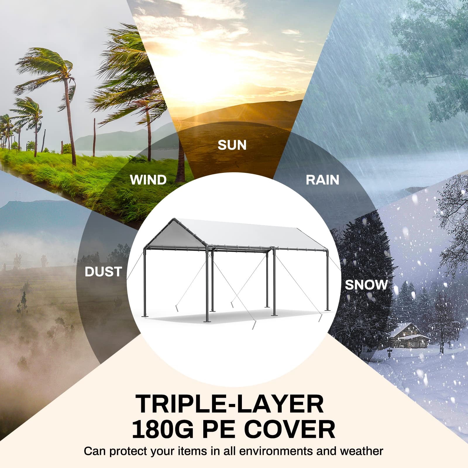 Grezone Carport L20xW10xH9.2Ft Heavy Duty Portable Garage Car Tent All Season UV Resistant Canopy