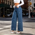 thumbnail image 4 of ClodeEU Women's Wide Leg Flare Rhinestone Jeans,Casual Fashion Denim Pants with Pockets ,Women's Plus L, 4 of 6