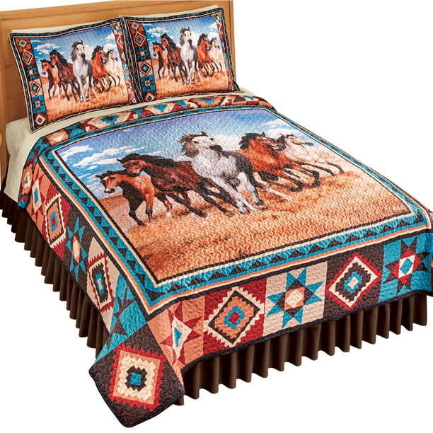 Southwest Running Horses Quilt Home Bedding Beautiful Cover for