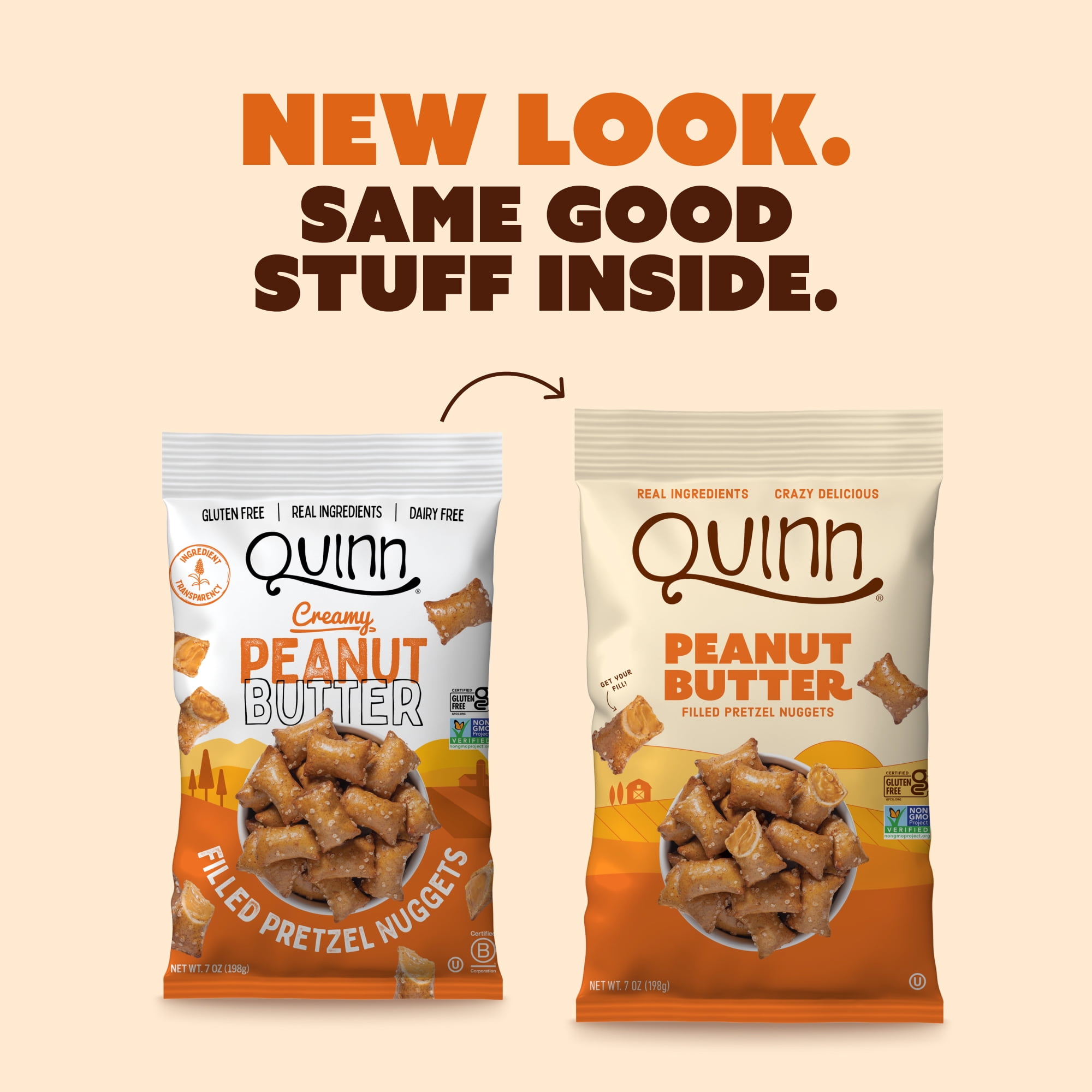 Quinn Peanut Butter Filled Pretzel Nuggets, Gluten Free Snacks, 7 oz Bag