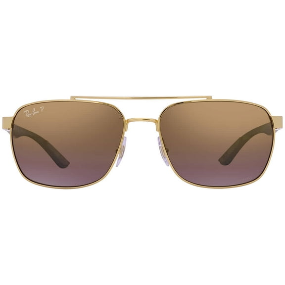 Ray Ban Polarized Purple Mirrored Gold Gradient Rectangular Men's Sunglasses RB3701 001/6B 59