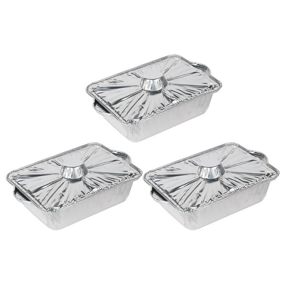 WHAMVOX 3 Pcs Oven Pan Made Tin Foil Pan 30.00X18.00X7.00CM Silver