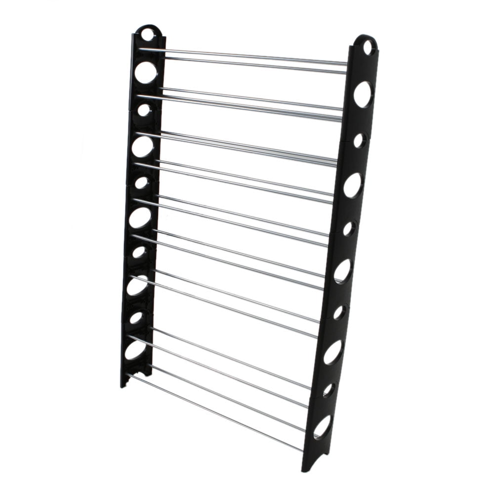 Kepooman 10 Tiers Shoe Rack, 50 Pairs Adjustable Steel & Plastic Shoe Tower Organizer, Black & Silver