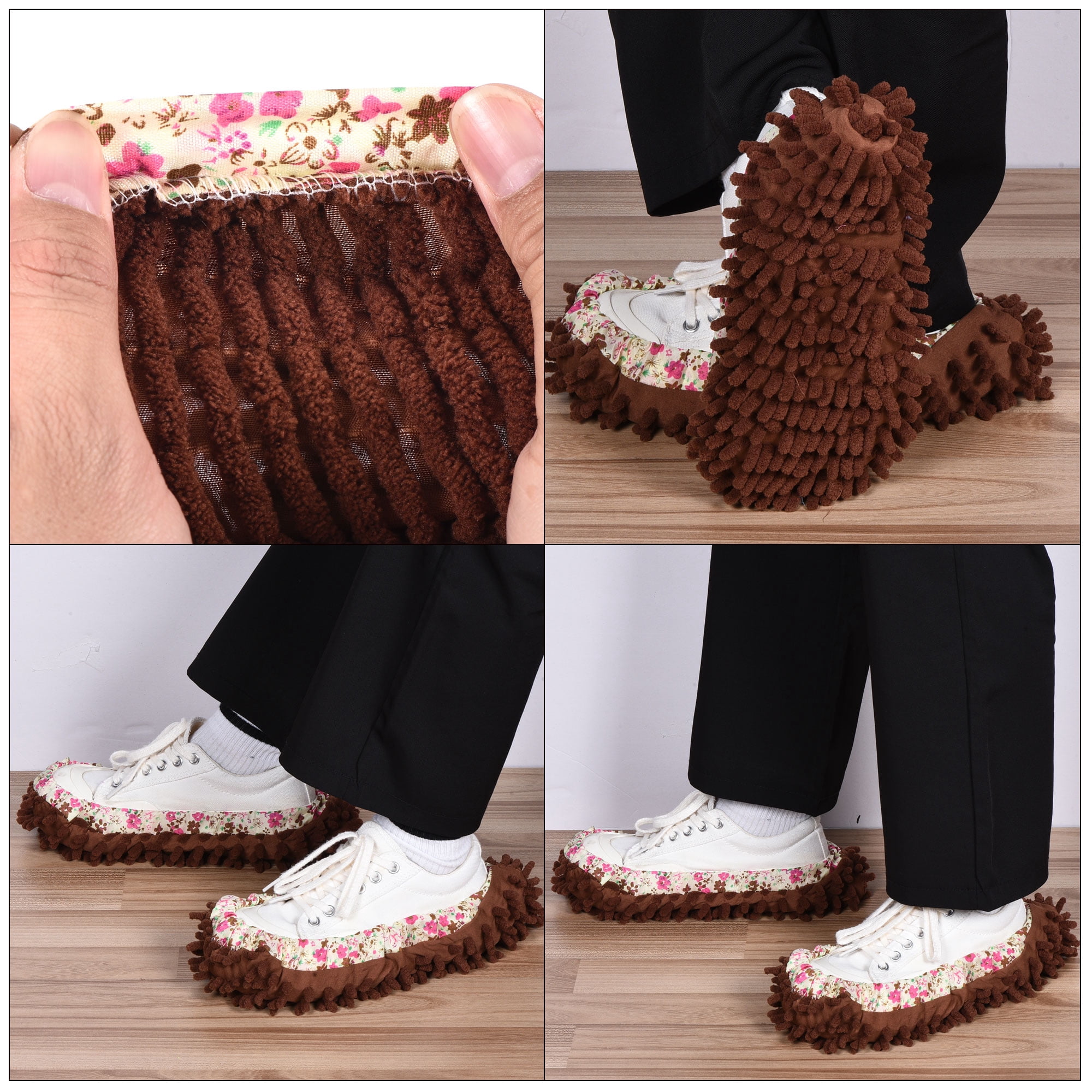 Unique Bargains Washable Shoes Cover Multifunction Chenille Microfiber Duster Mop Brown