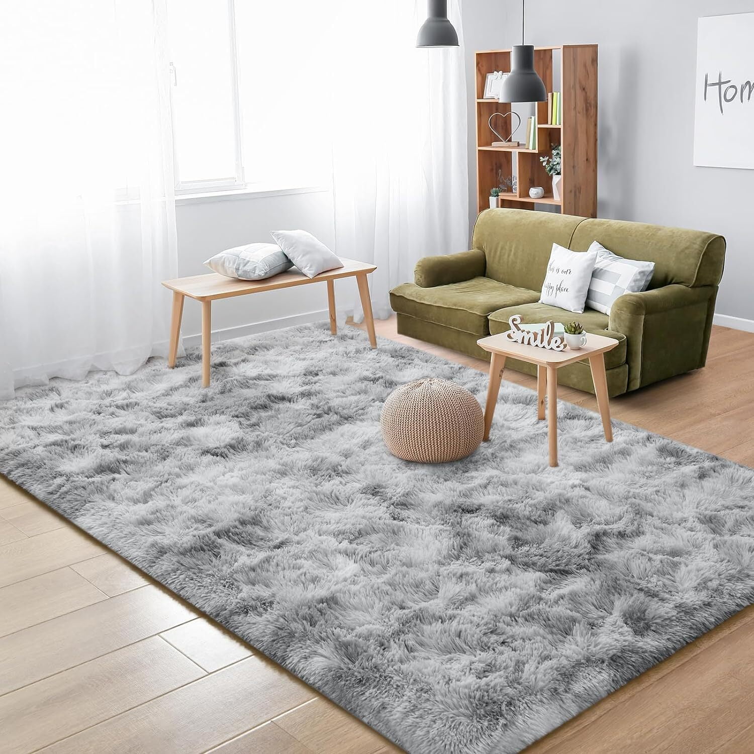 Debonair Super Soft Shaggy Rugs Fluffy Carpets 2x3 Feet Indoor Modern Plush Area Rugs for Living Room Bedroom Home Decor Upgrade Anti-Skid Rectangular Fuzzy Rug, Light Grey