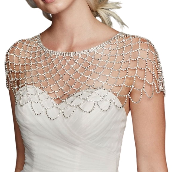 Elegant Mesh Shawl Shoulder Chain Neck Wrap Jewelry with Rhinestones Tassels for Evening Parties and Weddings Event