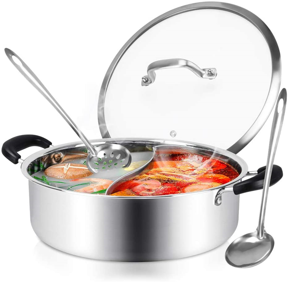 Hot Pot with Divider, Shabu Shabu Hot Pots Food Grade Stainless Steel