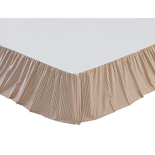 VHC Brands Jupe de Lit Très Grand à Rayures Fendue en Coton Style Ferme, Blanc Parchemin