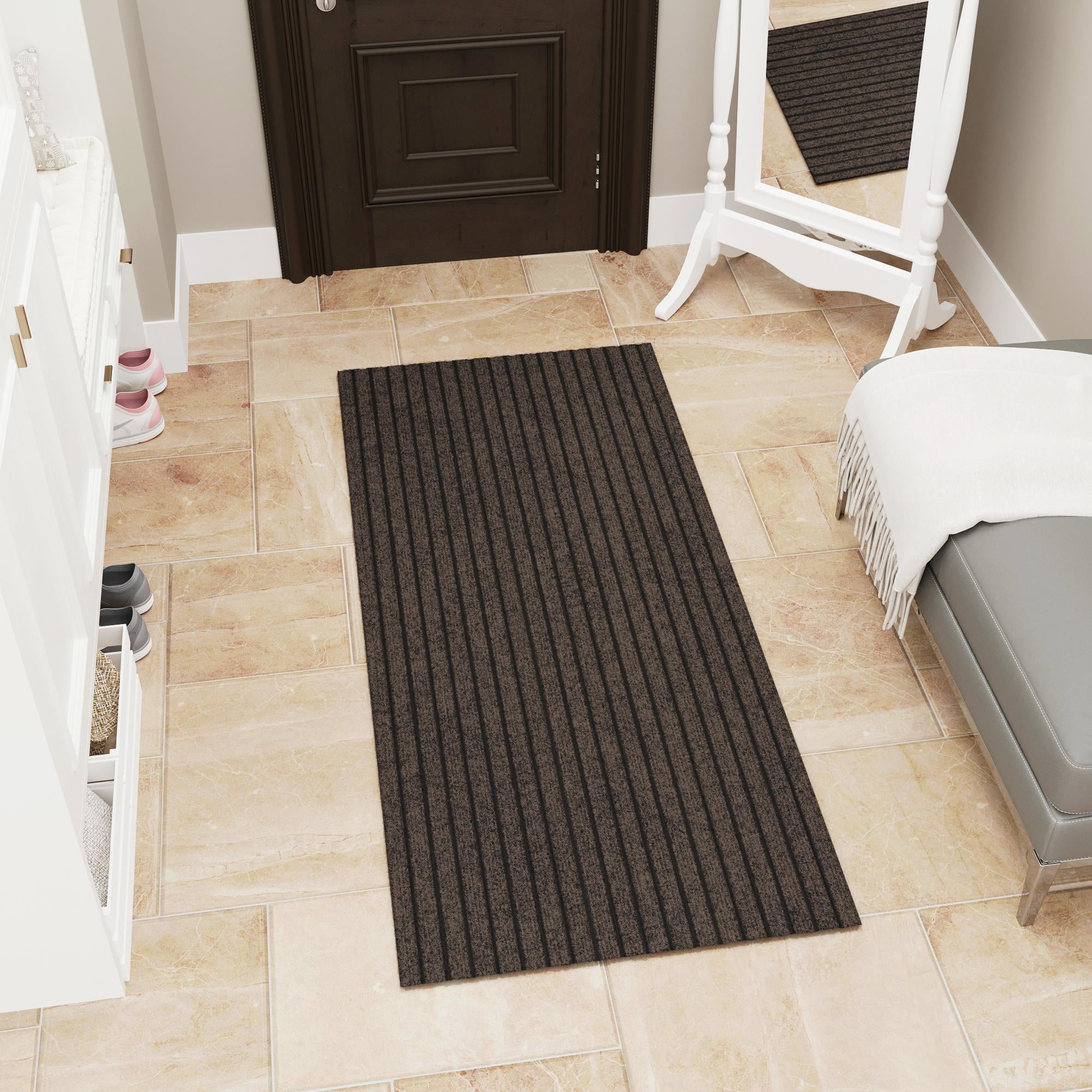 Ottomanson Non-Slip Area Rug for Entryway 2' x 4' Indoor/Outdoor Custom Size Kitchen Utility Mat, Brown Ribbed