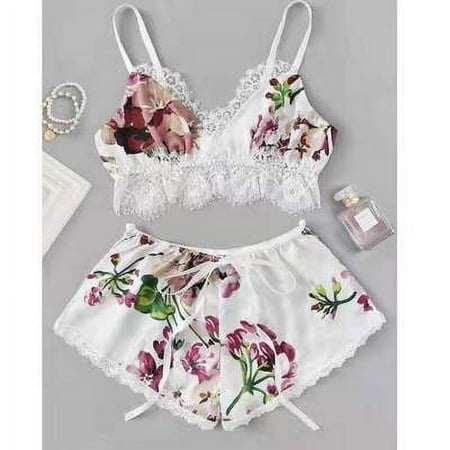 Viworld Women Lace Floral Sexy Lingerie Sexy Seduction Lace Two-Piece Set