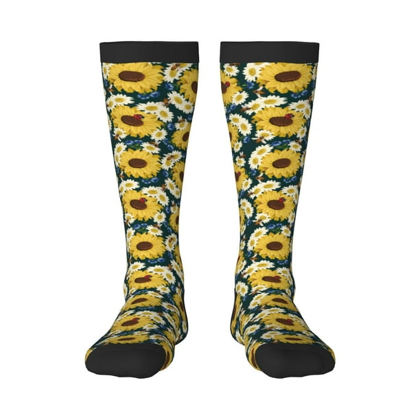 Fotbe Sunflowers Calcetas Divertidas Estampadas para Hombre y Mujer, Calcetas de Algodón hasta la Rodilla para Caminar, Correr, Enfermería y Embarazo