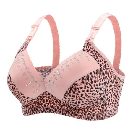 

VALSEEL Women Leopard-Print Front Buckles Underwear No Steel Ring Close Bra