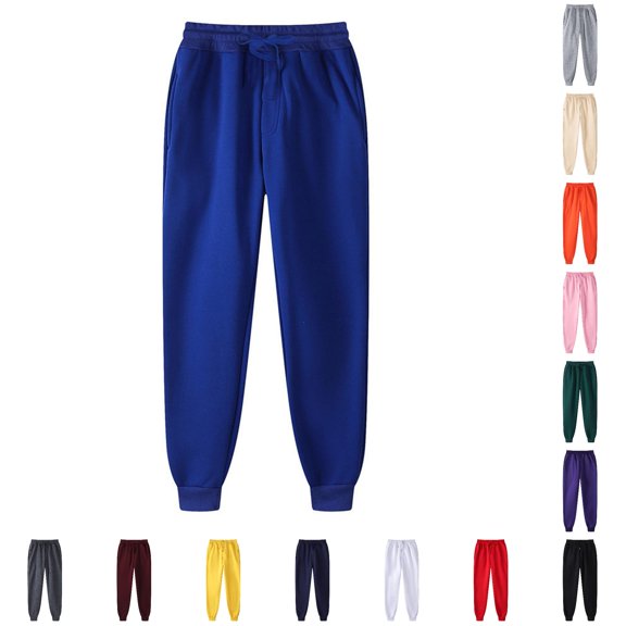 Glisme Womens Pants High Waist Straight Leg Slacks Relax Fit Trousers Solid Color Jogger Sweatpants Handsome Clothing Blue L