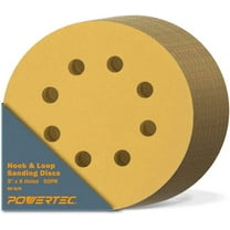 POWERTEC 50PK 5 Inch 8 Hole Hook and Loop Sanding Discs, 80 Grit, Sandpaper for Random Orbital Sanders, Air Sander, Pneumatic Sander, Auto Body Shop, 44008G-50