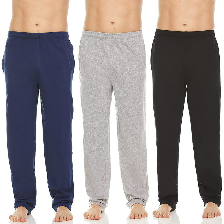 Essential Elements 3 Pack: Mens Cotton Sleep Pants - 100% Cotton Jersey  Lounge Casual Sleep Bottoms PJ Pajama Pants 
