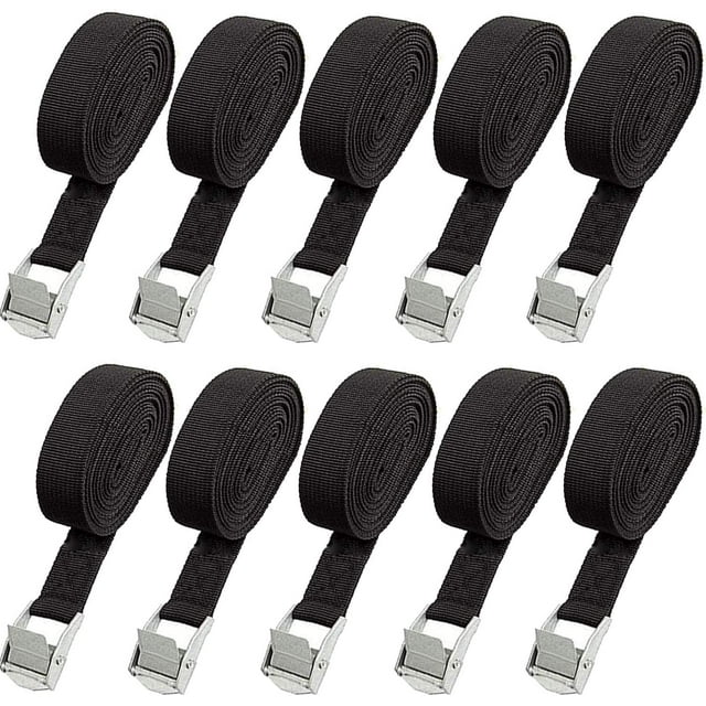 Correas de amarre de 16 pies, resistente hebilla de leva para kayak, camión, kayak, barco (1"x16', negro)