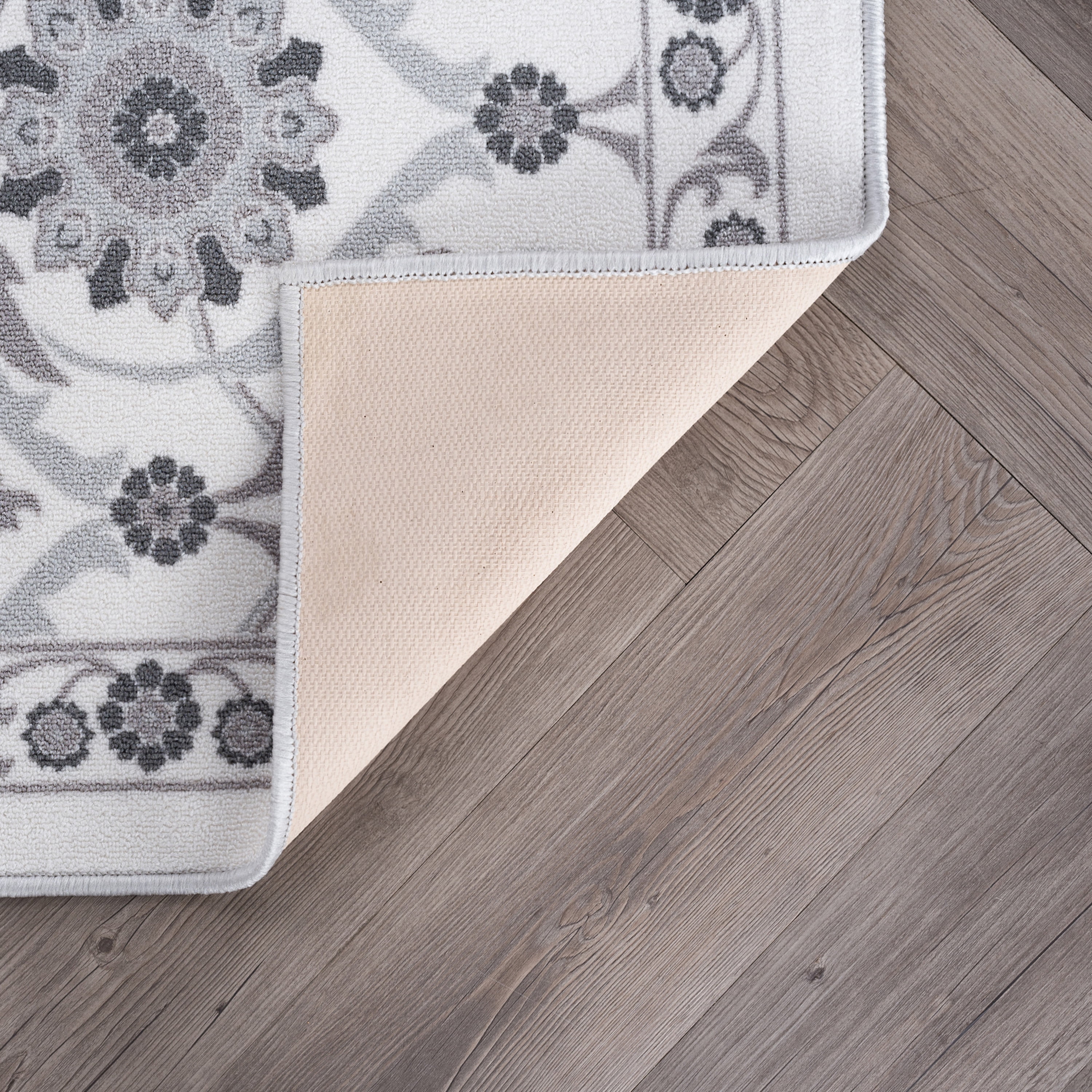 Transitional 2x8 Area Rug (2'3'' x 7'6'') Floral Ivory, Gray Indoor Runner Easy to Clean